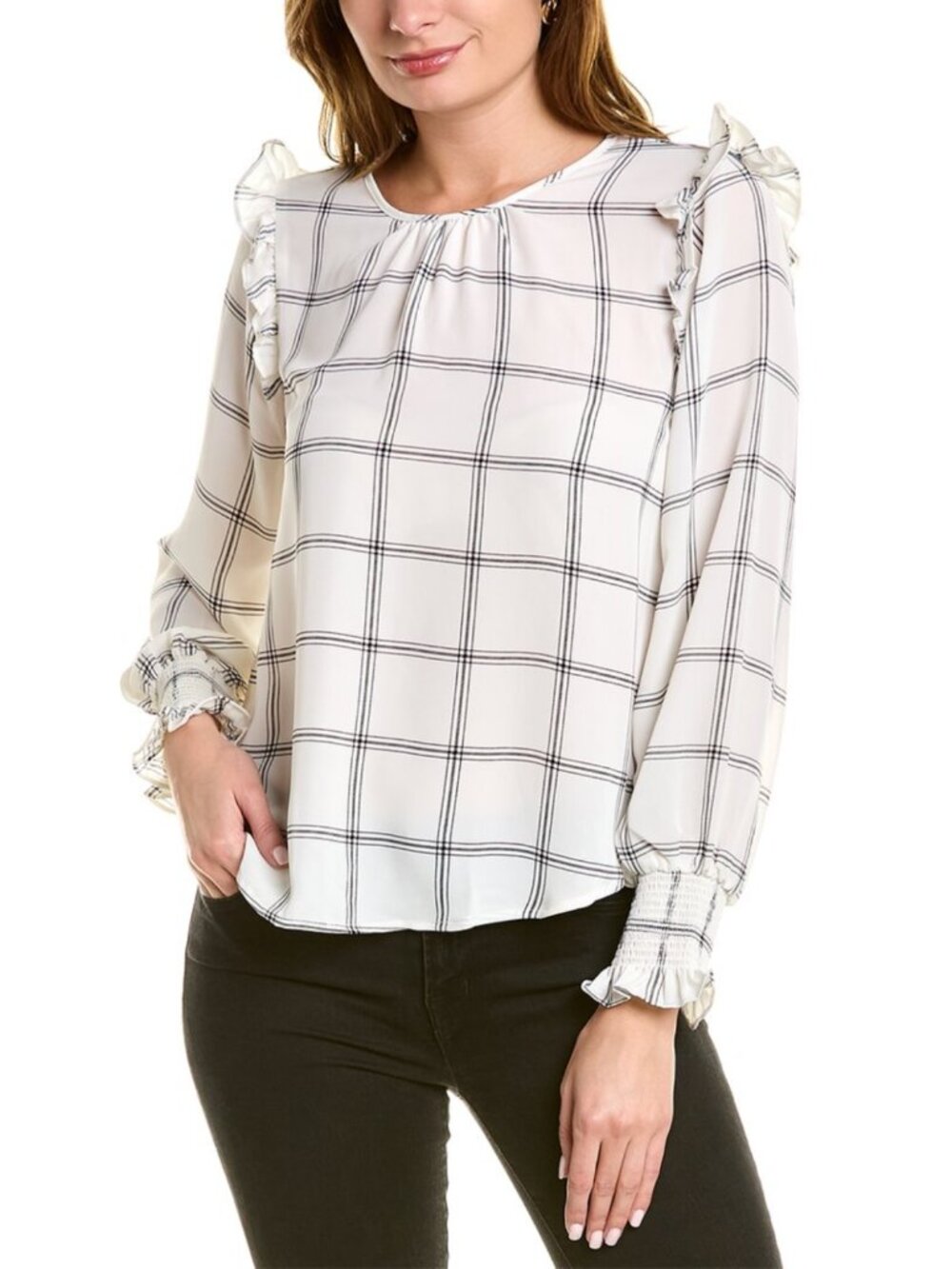 LAUNDRY by‎ Shelli Segal NEW Women's Ruffle Blouse Plaid | Size S